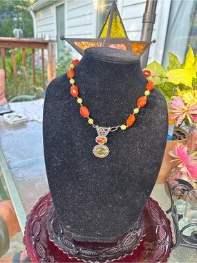 Handcrafted Orange and Yellow Gemstone Necklace